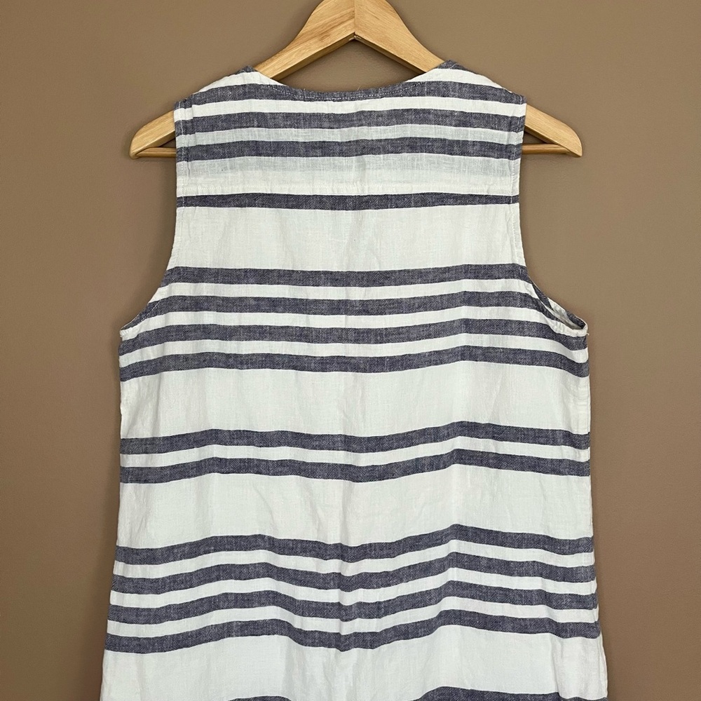 {BeachLunchLounge} Sleeveless Linen Blend Striped Shift Dress - Womens Medium - Picture 5 of 8